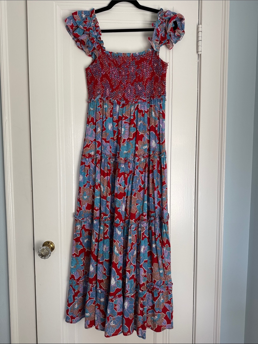 ANTHROPOLOGIE Love the Label Smocked Tiered Maxi Dress Size Large